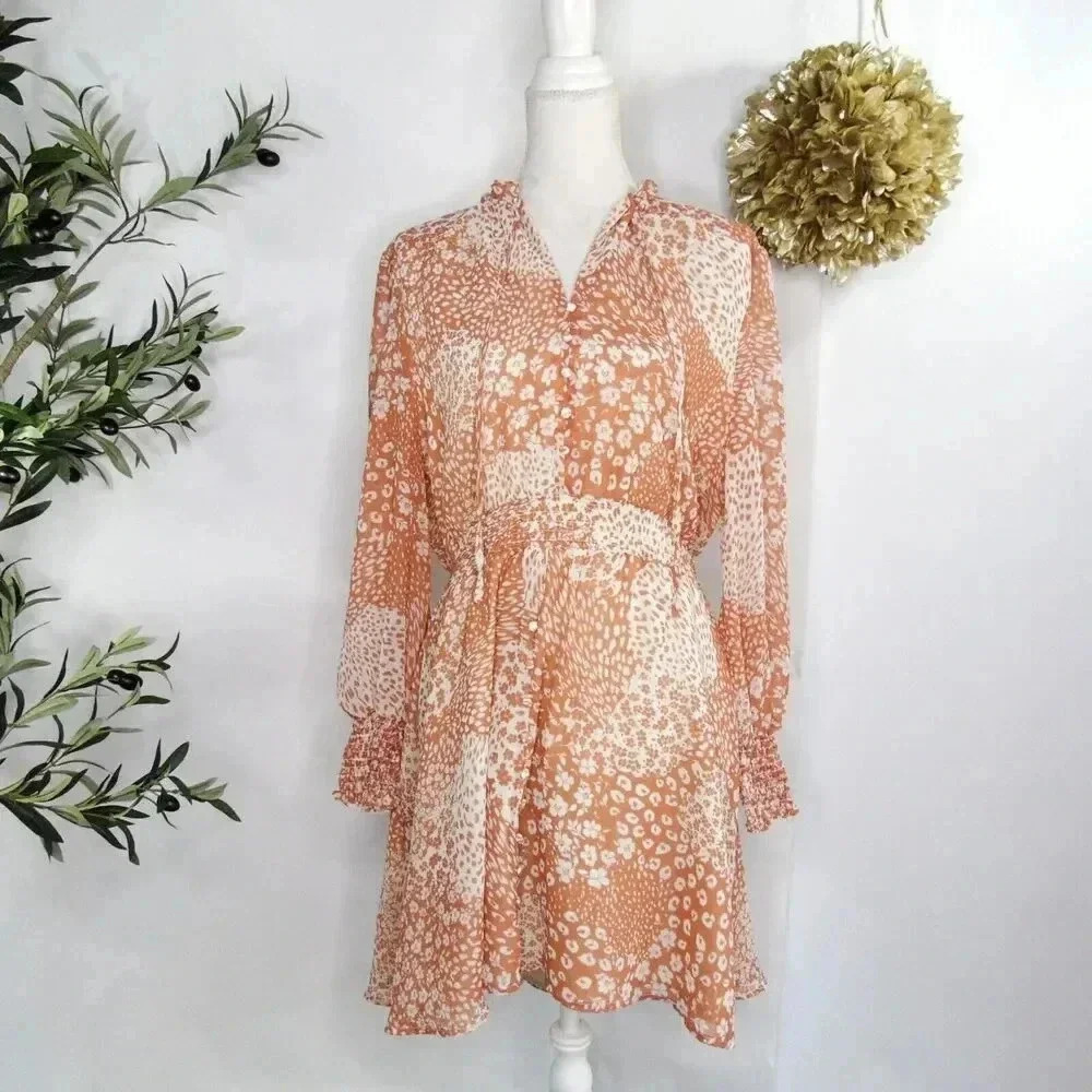 BB Dakota orange and white floral pattern Woman dress
